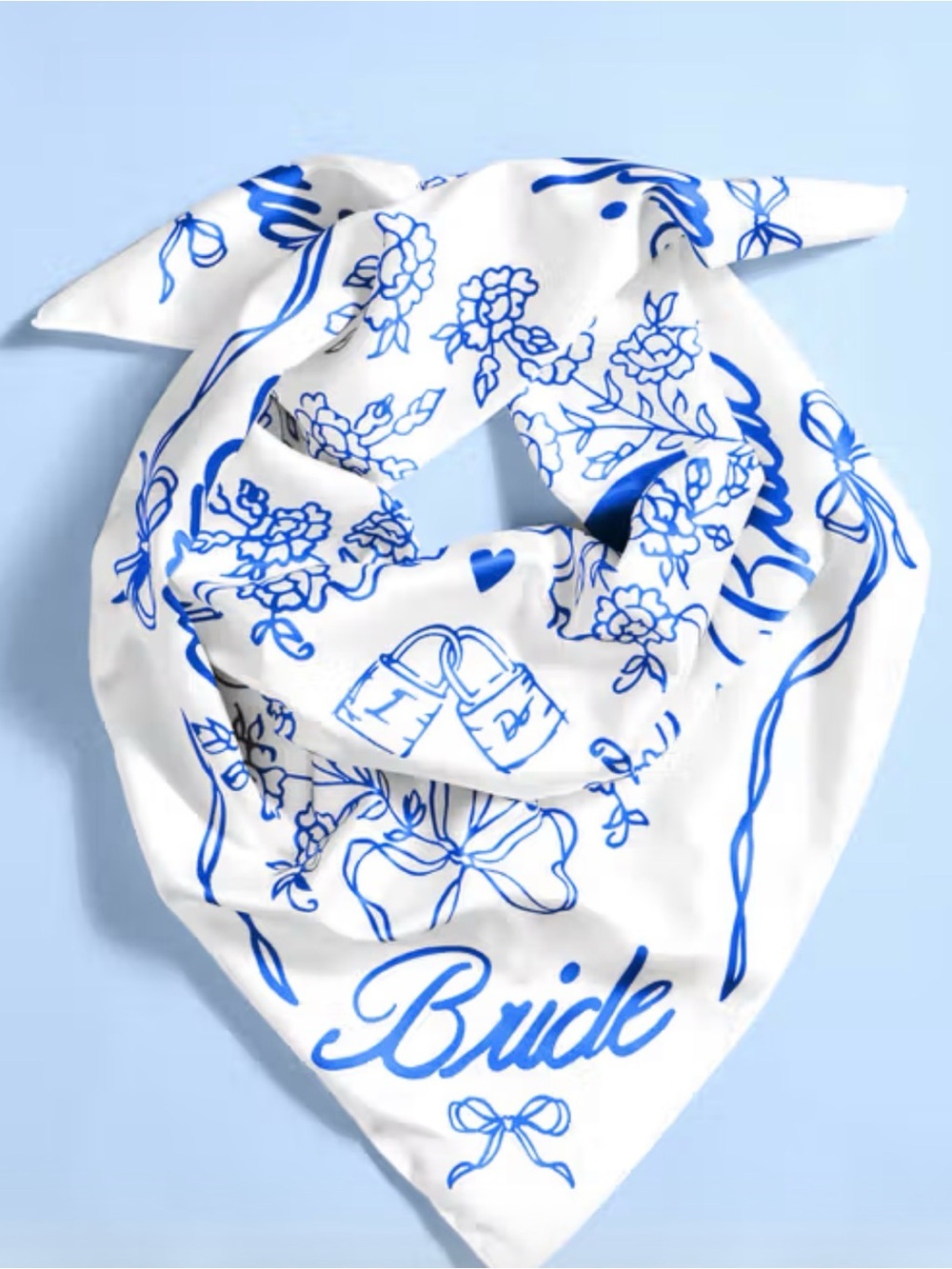 Bride Satin Bandana Scarf in White and Blue